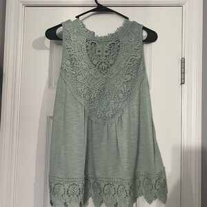 Elegant Lace Trim Sleeveless Top - Green